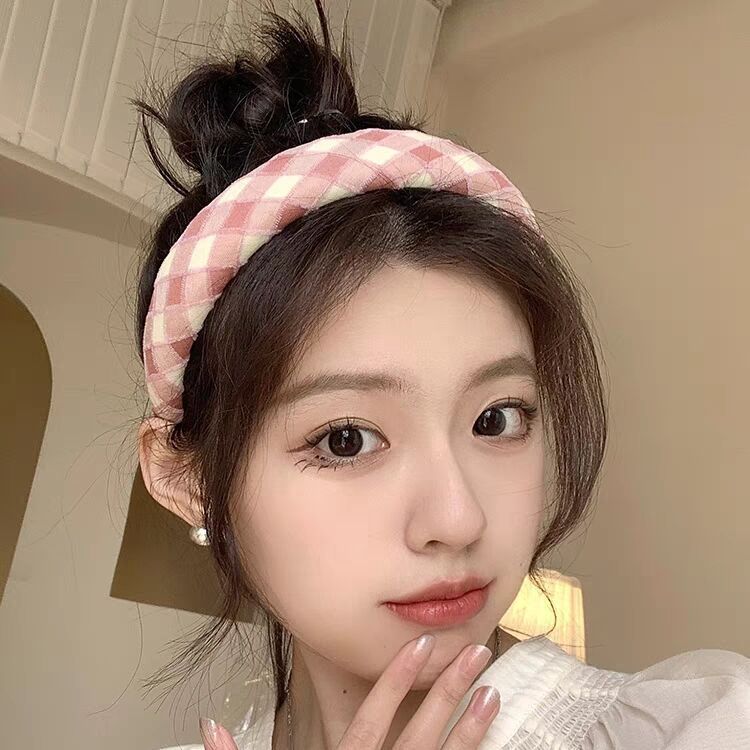 Wholesale Sponge plaid all-match headband retro style wide-brimmed hairpin